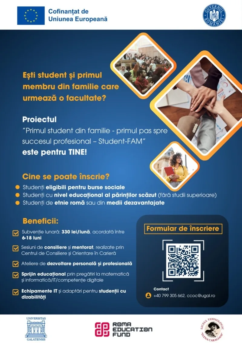 UDJG implementează proiectul „Primul student din familie – primul pas spre succesul profesional – Student-FAM”