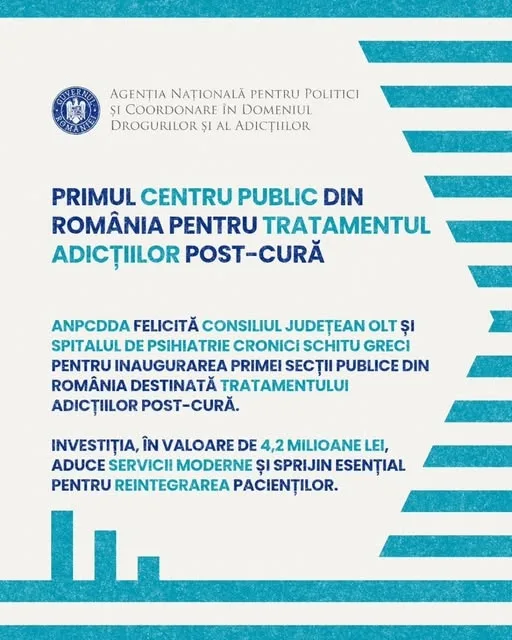 Prima secție de tratare a adicțiilor post-cură din sistemul public, inaugurată