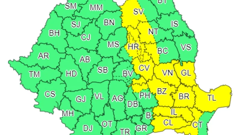 Cod Galben de vreme instabilă în 15 județe. Informare de disconfort termic